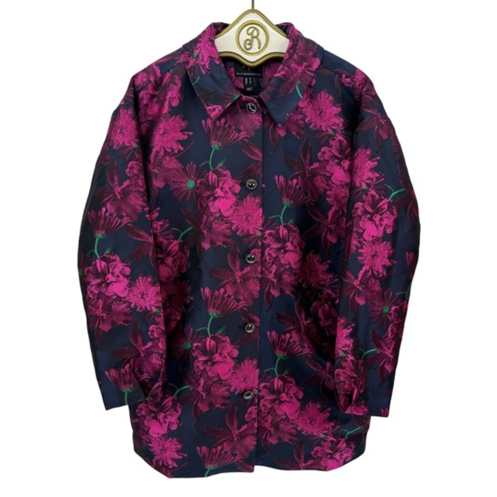 ISAACMIZRAHILIVE Floral Print Jacket‎ Women's Medium Navy Pink Blue Fleece Lined